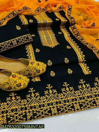 3 pcs women unstitched lawn embroidered suit 