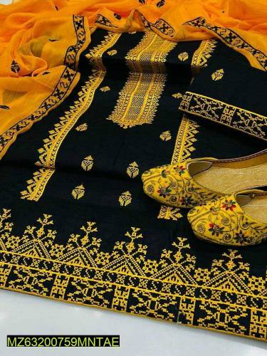 3 pcs women unstitched lawn embroidered suit 