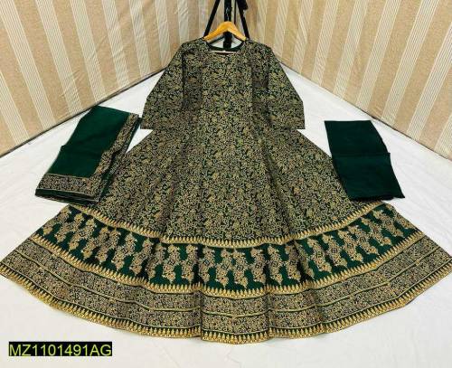 3 pcs Women's stitched katan silk Block Print Maxi