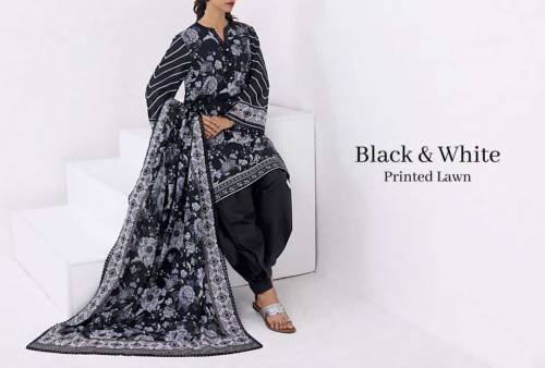 Black & White Monochrome 3pcs Airjet Digital Printed Lawn Collection