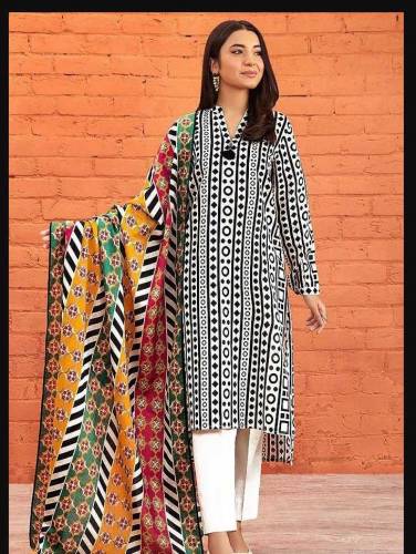 3 PCs Women's Unstitched Linen Printed Suit 