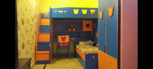 Triple bed set with wardrobe and chair 