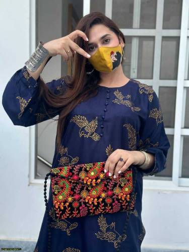 2 Pcs Women's Printed Linen Suit 
