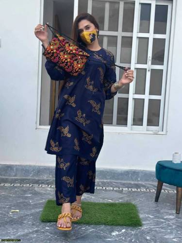 2 Pcs Women's Printed Linen Suit 
