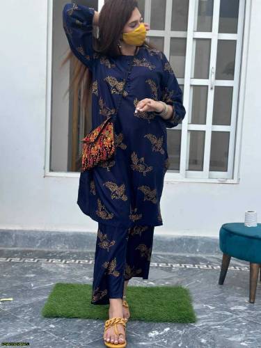 2 Pcs Women's Printed Linen Suit 