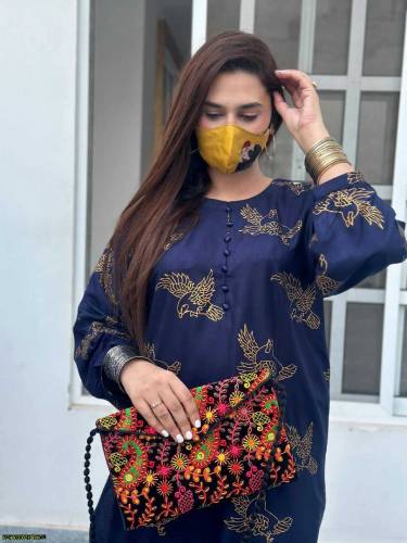 2 Pcs Women's Printed Linen Suit 
