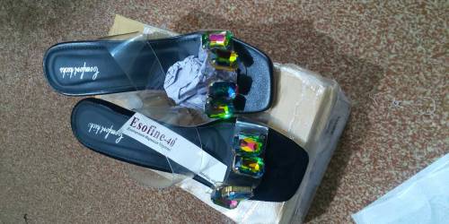 multicoloured crystal heel sandles