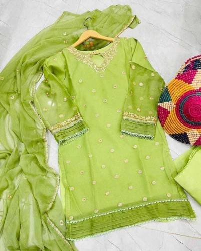 3 Pcs Women's Stitched Chiffon Embroidered Suit