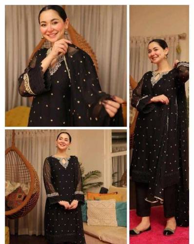 3 Pcs Women's Stitched Chiffon Embroidered Suit