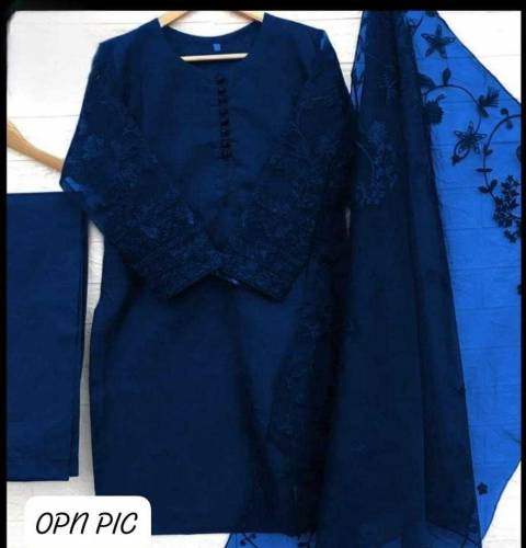3Pcs Women's Stitched Organza Embroidered Suit 