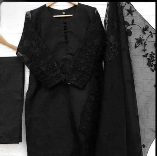3Pcs Women's Stitched Organza Embroidered Suit 
