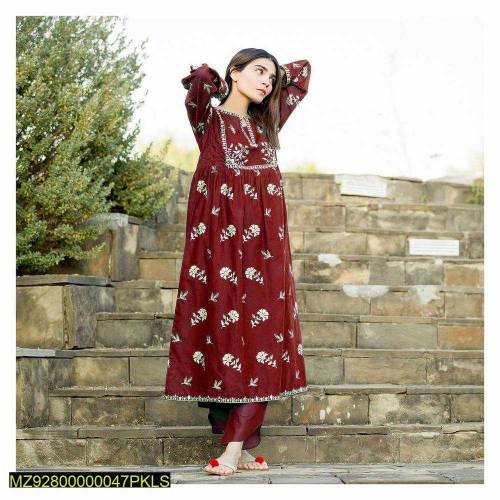 woman's stitched linen printed  suit 