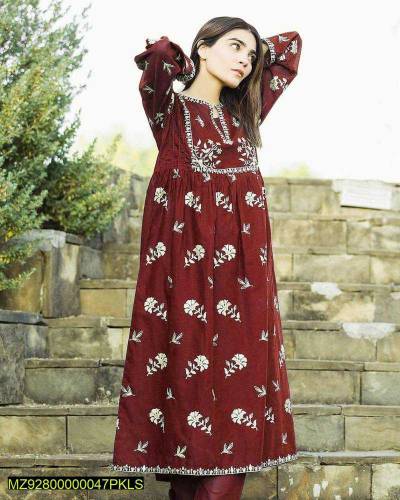 woman's stitched linen printed  suit 