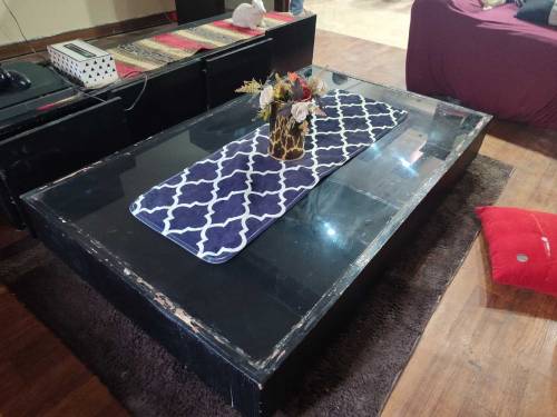 Modern style Black wooden table with glass