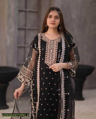 3 psc stiched women organza embroided suit