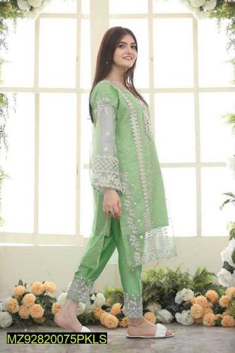 3 psc stiched women organza embroided suit