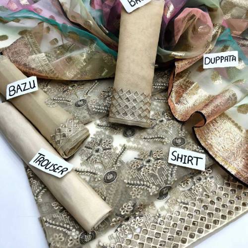 #*Newest organza  3pc🥰*Cut Work Beautiful Daman Shirt*Sleeves* embroid