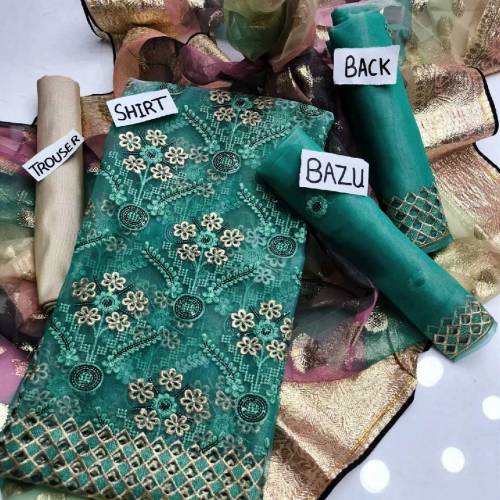 #*Newest organza  3pc🥰*Cut Work Beautiful Daman Shirt*Sleeves* embroid
