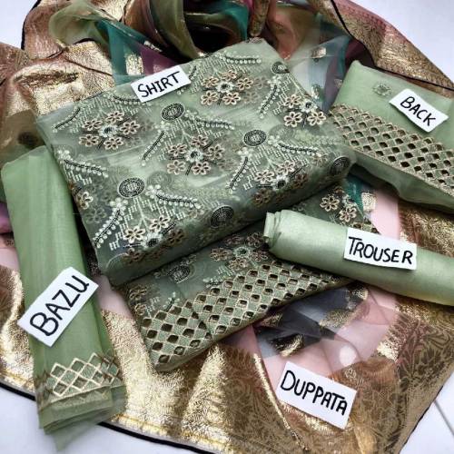 #*Newest organza  3pc🥰*Cut Work Beautiful Daman Shirt*Sleeves* embroid
