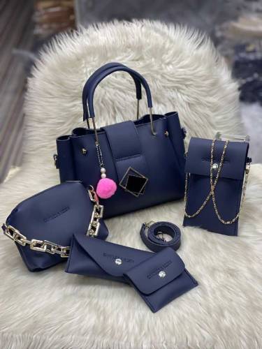 5-Piece Faux Leather Set: Mobile Crossbody, Makeup Pouch, Wallets, and