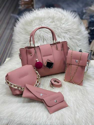 5-Piece Faux Leather Set: Mobile Crossbody, Makeup Pouch, Wallets, and
