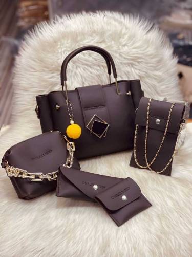 5-Piece Faux Leather Set: Mobile Crossbody, Makeup Pouch, Wallets, and