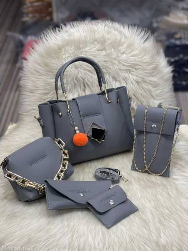 5-Piece Faux Leather Set: Mobile Crossbody, Makeup Pouch, Wallets, and