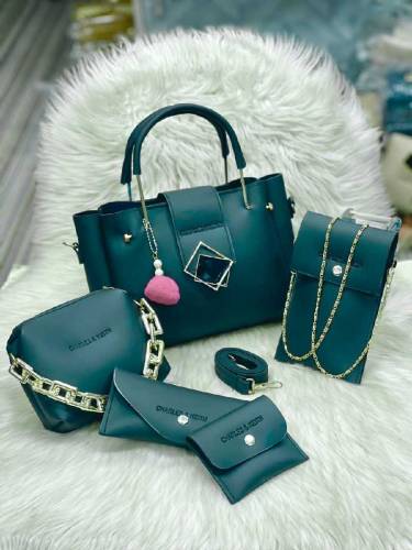 5-Piece Faux Leather Set: Mobile Crossbody, Makeup Pouch, Wallets, and