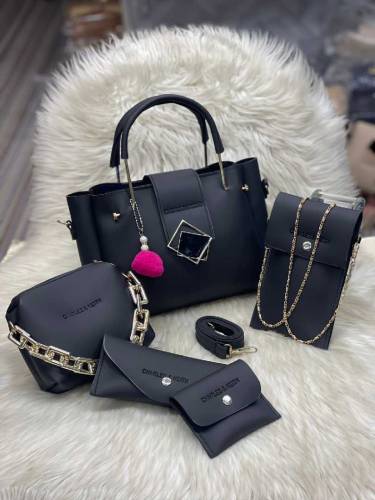 5-Piece Faux Leather Set: Mobile Crossbody, Makeup Pouch, Wallets, and