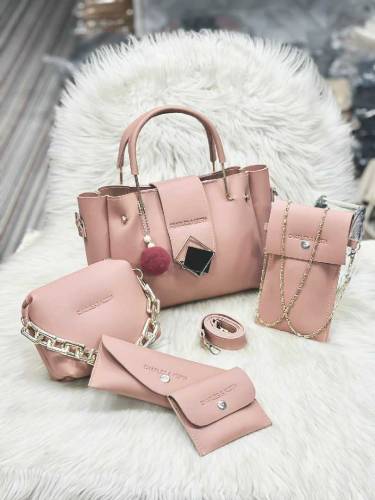 5-Piece Faux Leather Set: Mobile Crossbody, Makeup Pouch, Wallets, and