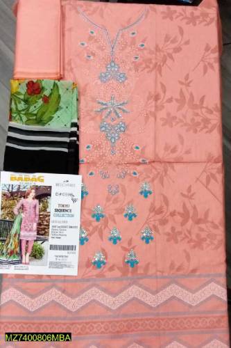 women's 3pieces lawn print embroidered suit