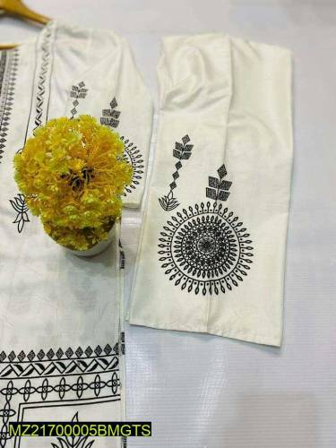 2 pcs women stitched linen block print suit