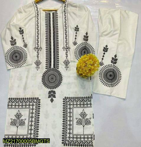 2 pcs women stitched linen block print suit