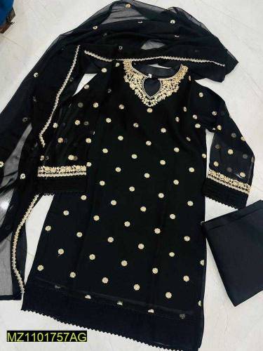 3 PCs women stitched Chiffon embroidered suit