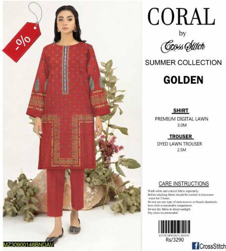 2 PCs women unstitched lawan suit