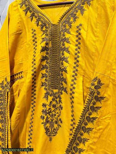 2Pc women's Stitched Linen embroidered suit 