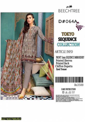 Women unstitched Lawn Embroided Suit