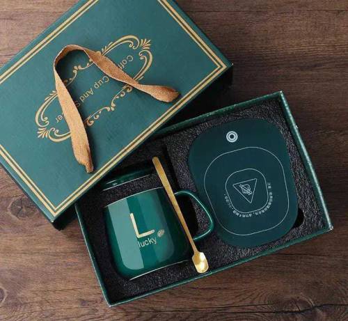Electric Warmer With Elegant Ceramic Mug And Spoon