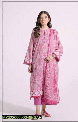 3 Pcs Women's Unstitched Lawn Printed Suit