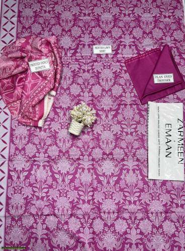 3 Pcs Women's Unstitched Lawn Printed Suit