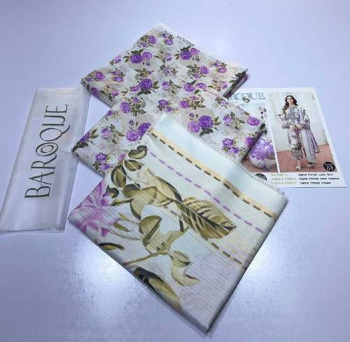 3 Pcs Women's Unstitched dress lawn