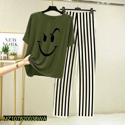 2 pcs woman's stitched cotton jersey printed night suit