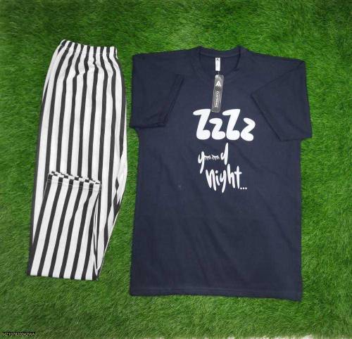 2 pcs woman's stitched cotton jersey printed night suit