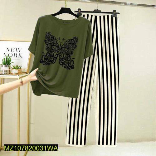 2 pcs woman's stitched cotton jersey printed night suit