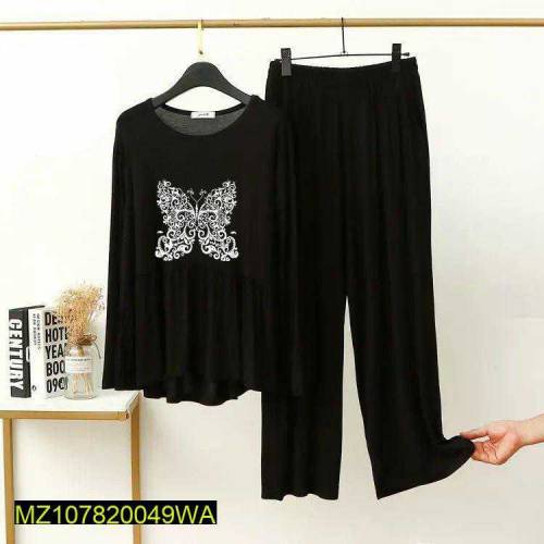 2 pcs woman's stitched cotton jersey printed night suit