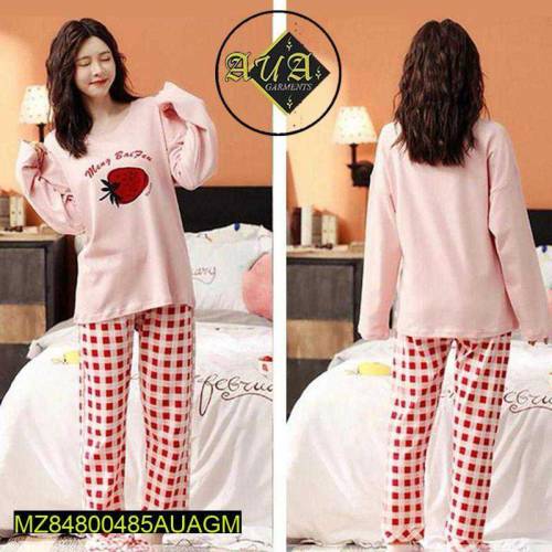 2 pcs woman's stitched cotton jersey printed night suit