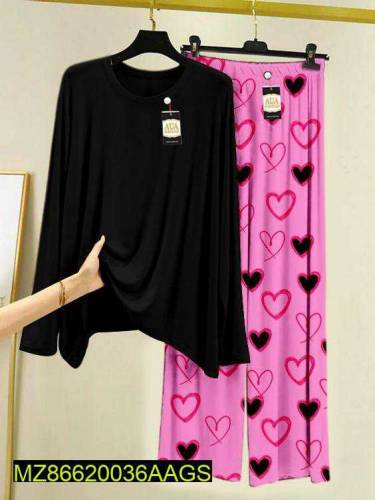 2 pcs woman's stitched cotton jersey printed night suit