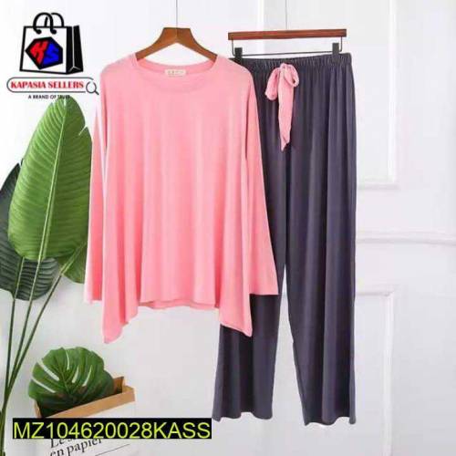 2 pcs woman's stitched cotton jersey printed night suit