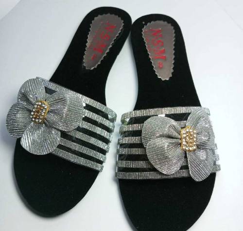 Woman Silver Flower Flats 