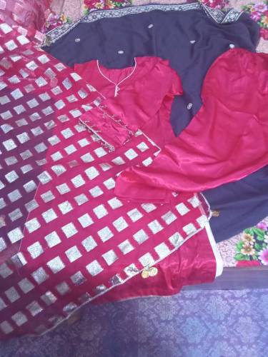 Red Silk pajama qameez suit